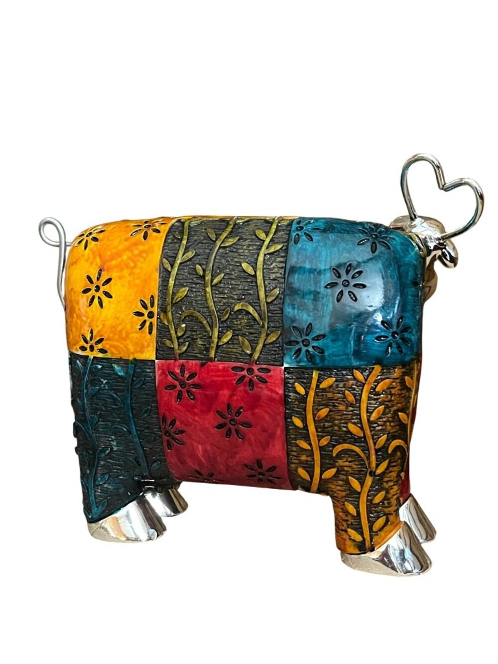 Uttermost Colorful Cow Decorative Metal Resin Accent Figurine Multi-Color Silver - Picture 7 of 12